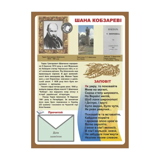 Зображення Дидактичний матеріал. Шана Кобзареві (ВЕЛ.Ф.)